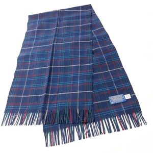 Vintage 80's Pendleton 100% Pure Virgin Wool Navy and Red Plaid Scarf Unisex